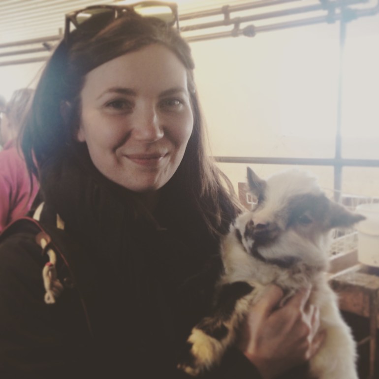 me cuddling a goat. As you do.